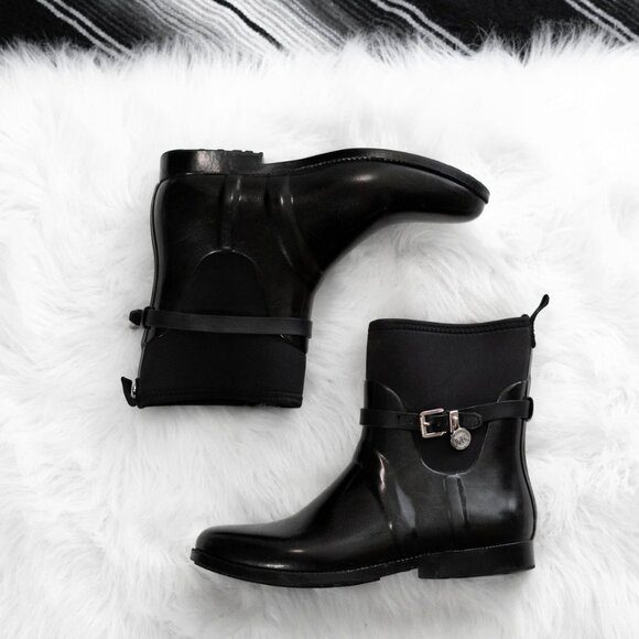 EUC! MICHAEL KORS CHARM STRETCH RAIN BOOTS SZ 10 BLACK - Picture 5 of 8